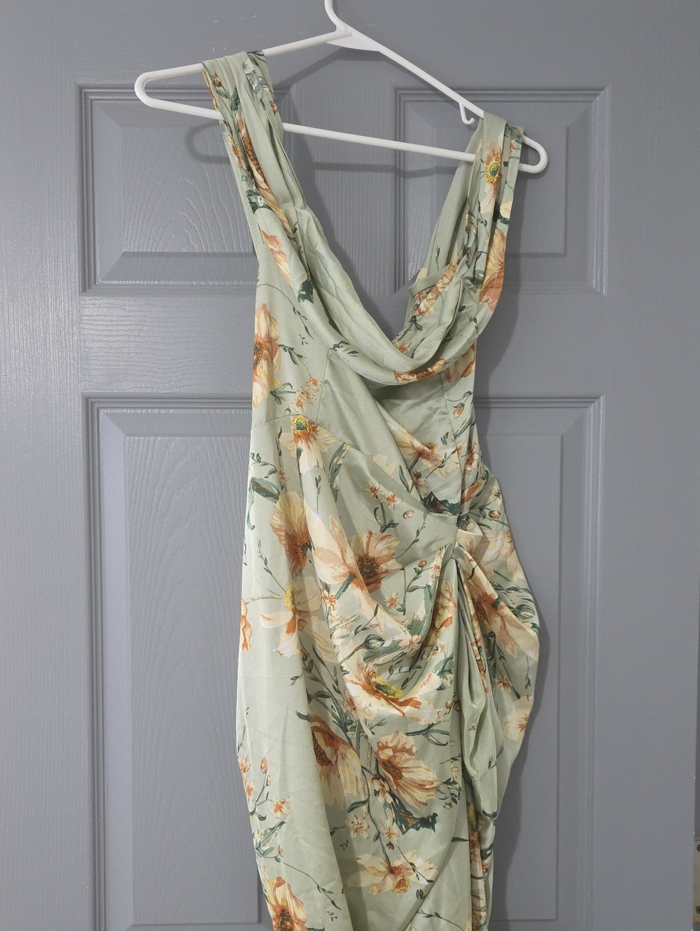 Floral Draped Slip Dress - Sage Green